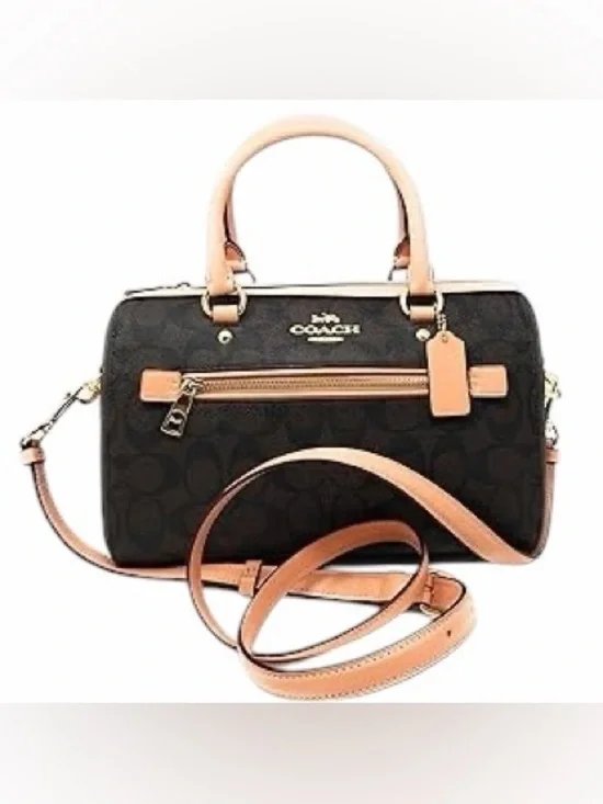 Coach Black Signature Satchel with Tan Trim and Strap - Picture 3 of 4
